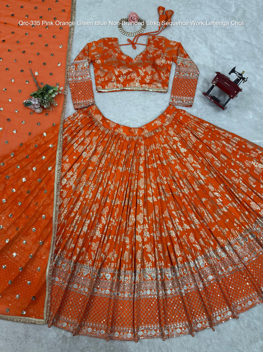Qrc-335 Pink Orange Green Blue Non-Branded Strkq Sequence Work Lehenga Choli