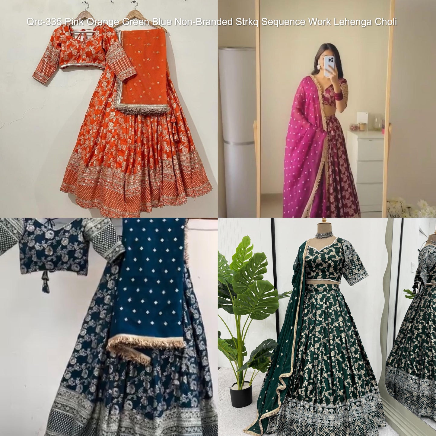 Qrc-335 Pink Orange Green Blue Non-Branded Strkq Sequence Work Lehenga Choli