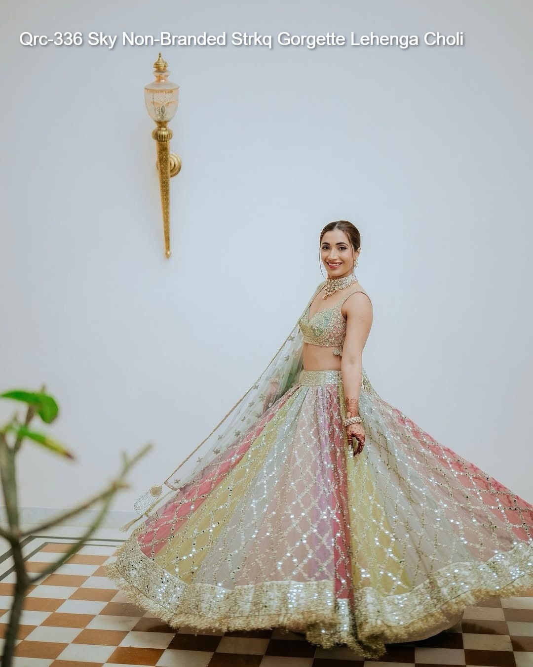 Qrc-336 Sky Non-Branded Strkq Gorgette Lehenga Choli