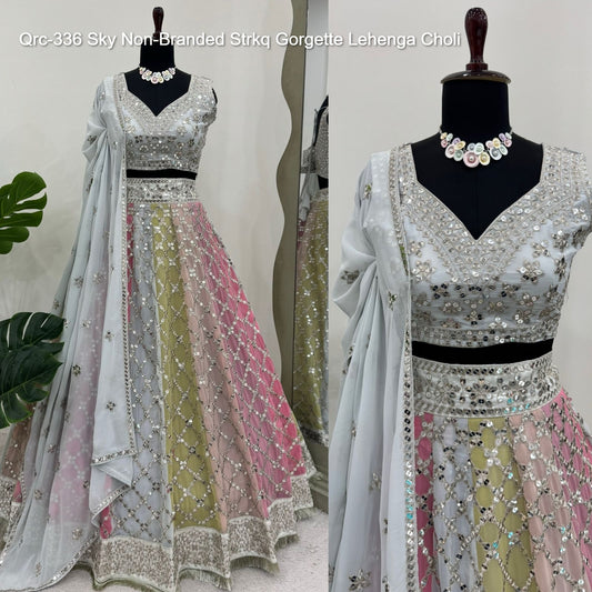 Qrc-336 Sky Non-Branded Strkq Gorgette Lehenga Choli