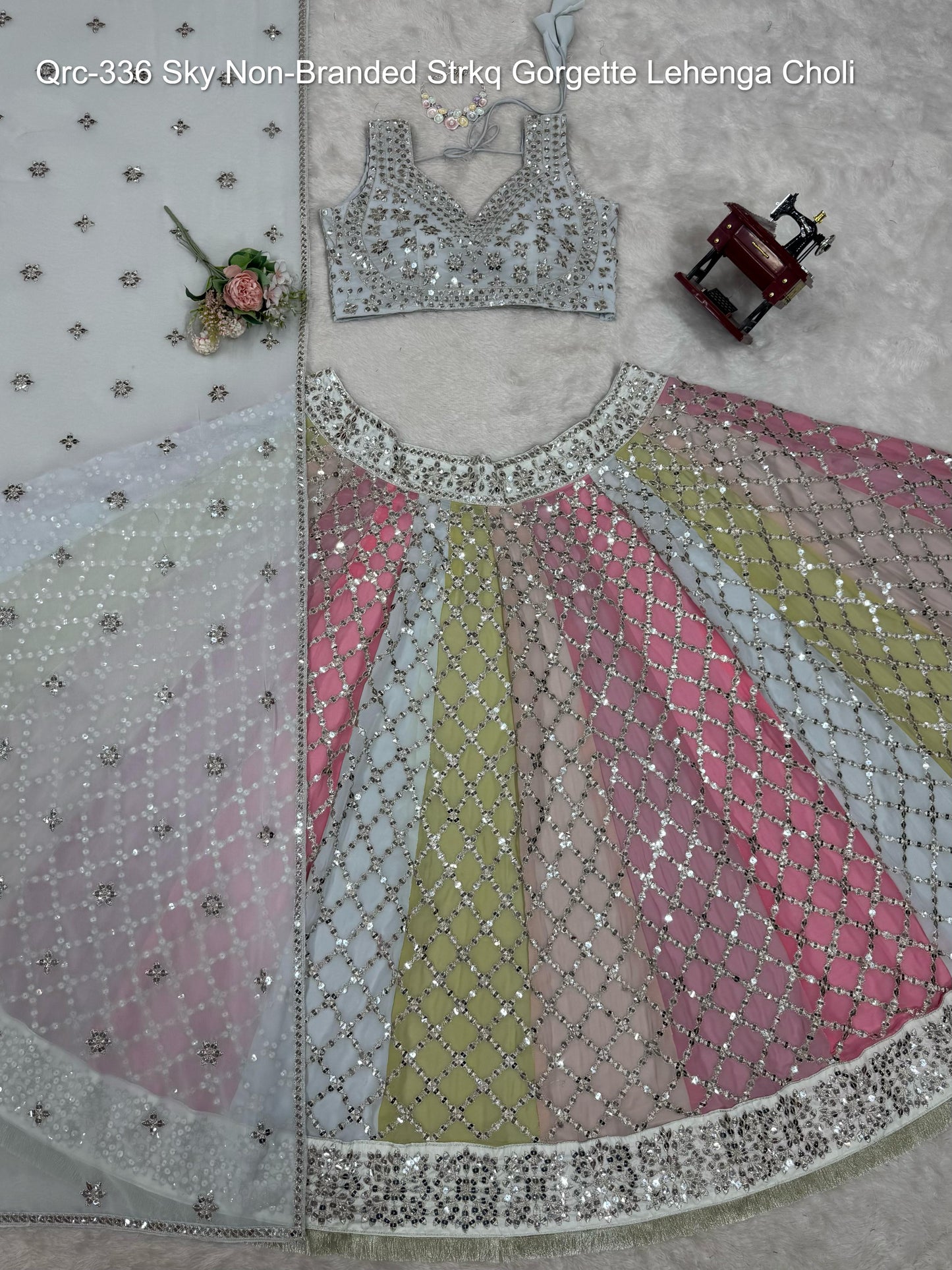 Qrc-336 Sky Non-Branded Strkq Gorgette Lehenga Choli