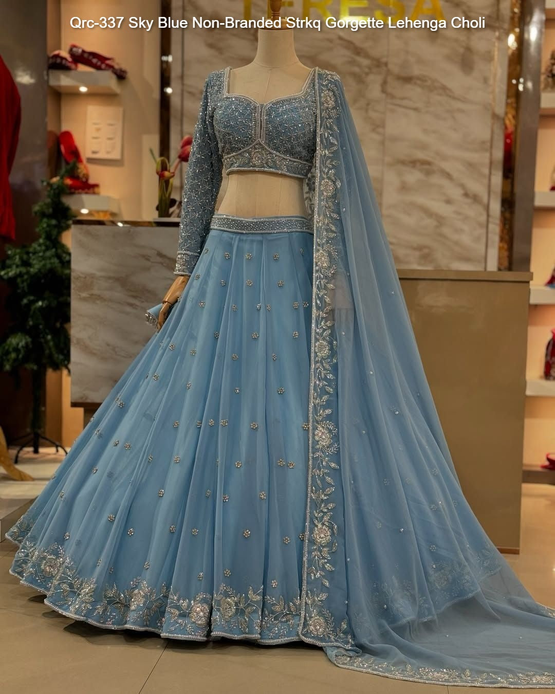Qrc-337 Sky Blue Non-Branded Strkq Gorgette Lehenga Choli