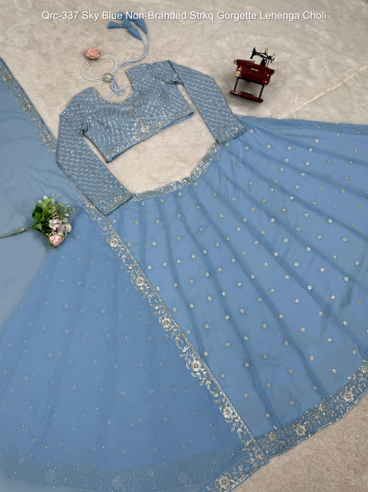 Qrc-337 Sky Blue Non-Branded Strkq Gorgette Lehenga Choli