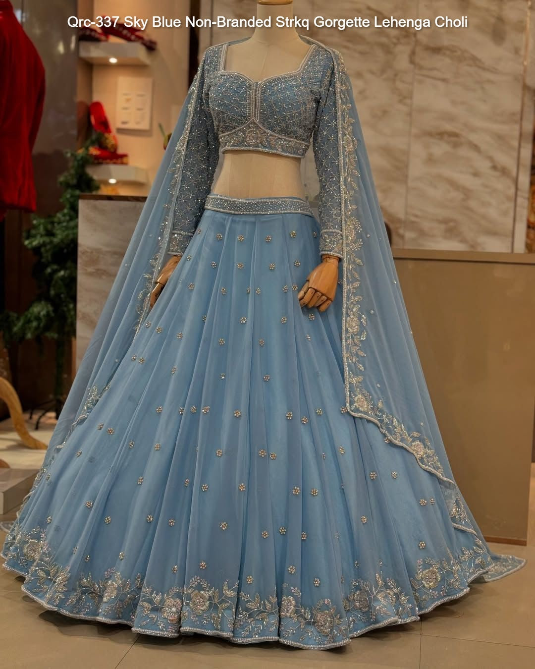 Qrc-337 Sky Blue Non-Branded Strkq Gorgette Lehenga Choli