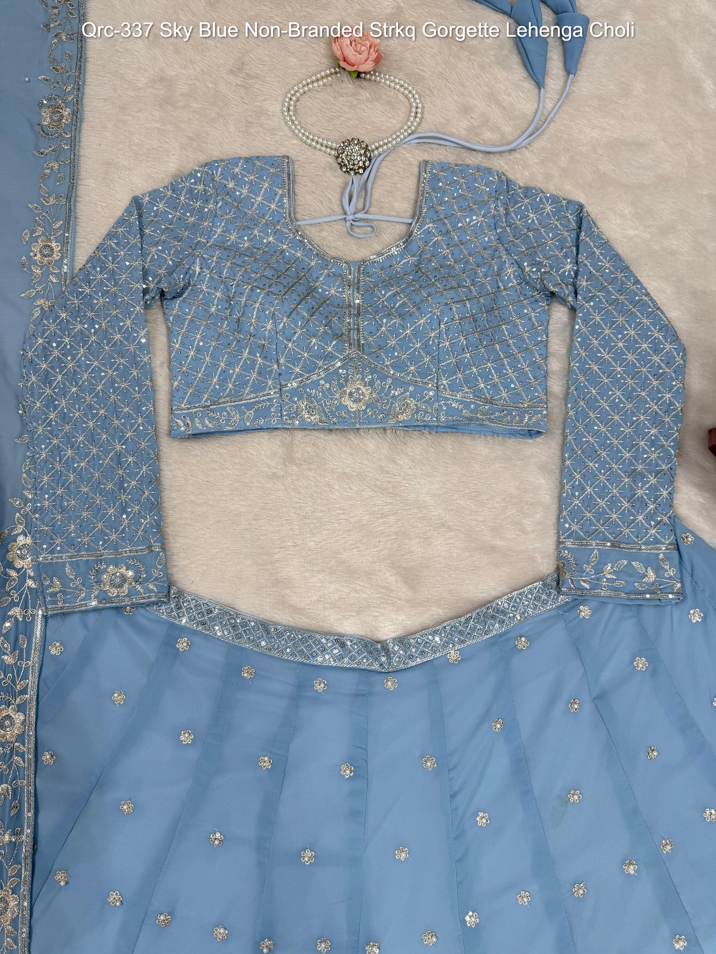 Qrc-337 Sky Blue Non-Branded Strkq Gorgette Lehenga Choli
