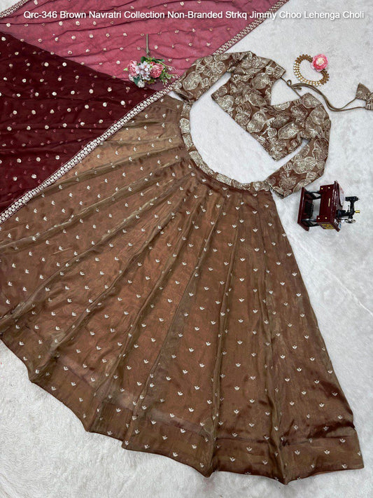 Qrc-346 Brown Navratri Collection Non-Branded Strkq Jimmy Choo Lehenga Choli