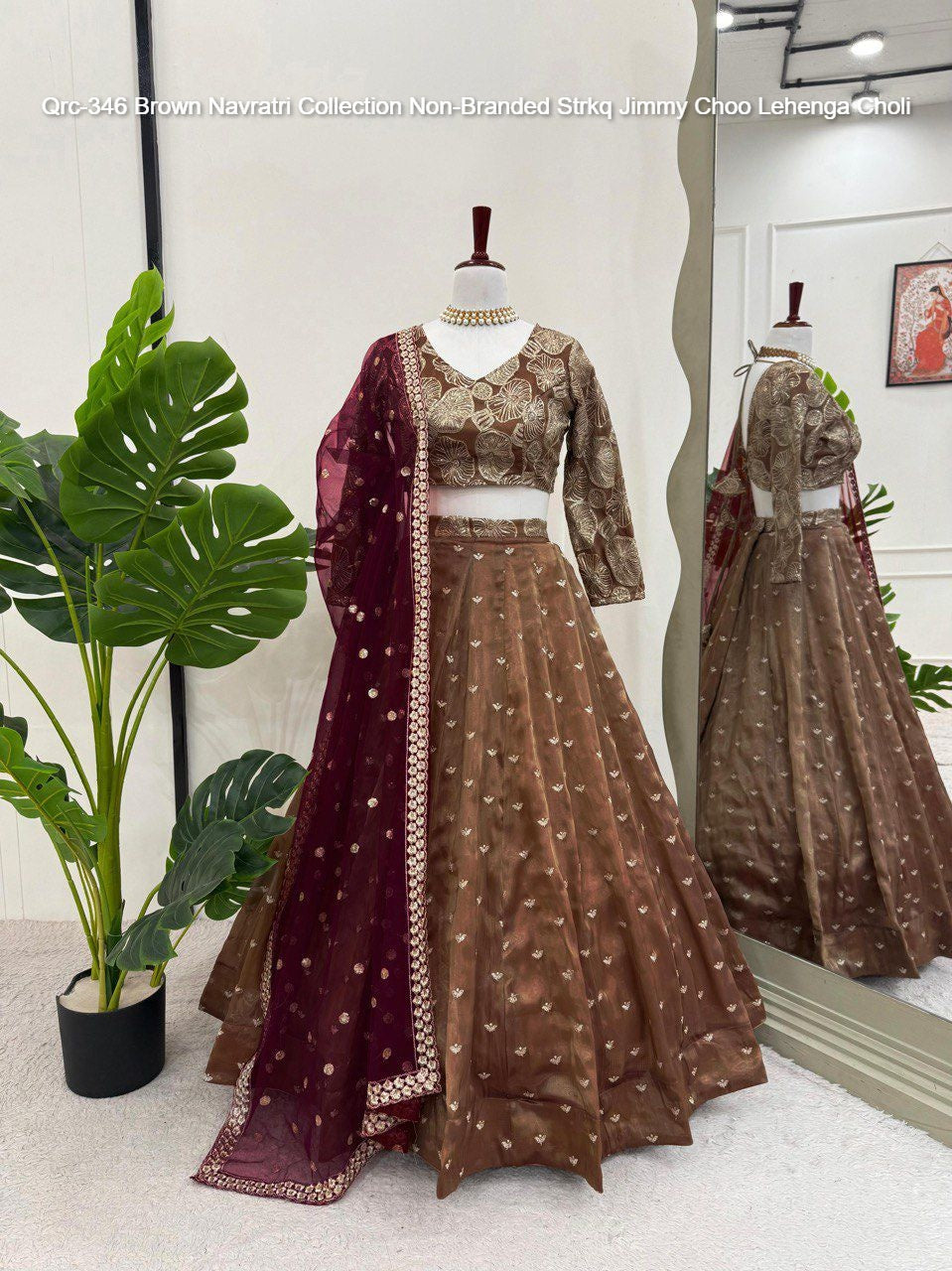Qrc-346 Brown Navratri Collection Non-Branded Strkq Jimmy Choo Lehenga Choli