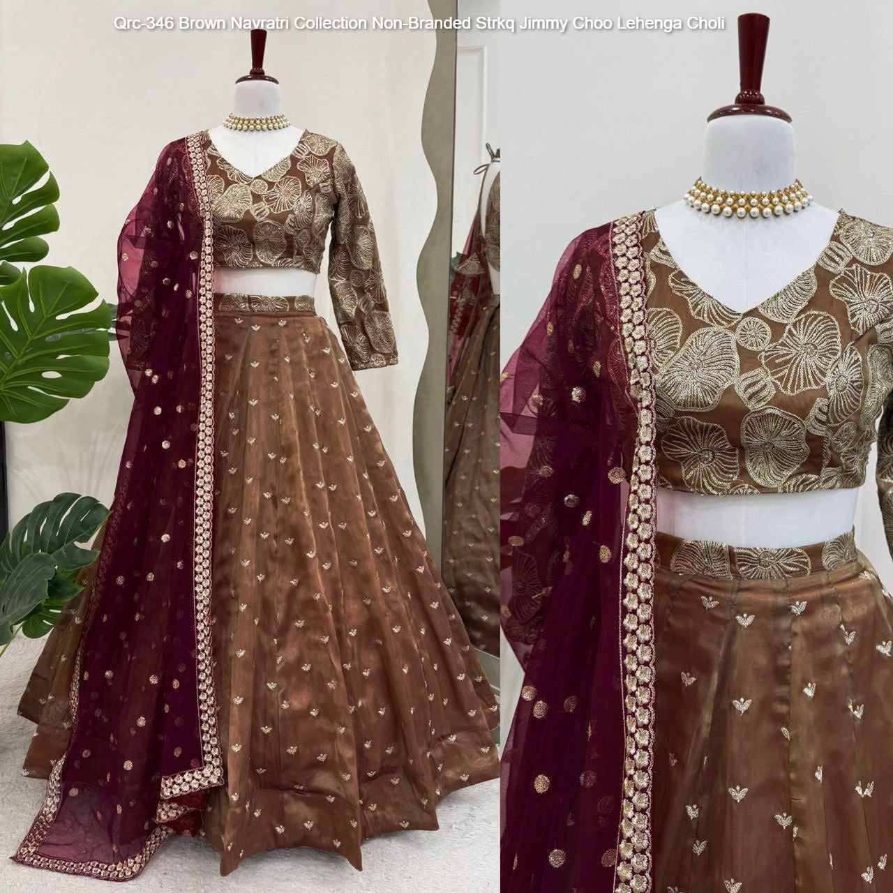 Qrc-346 Brown Navratri Collection Non-Branded Strkq Jimmy Choo Lehenga Choli