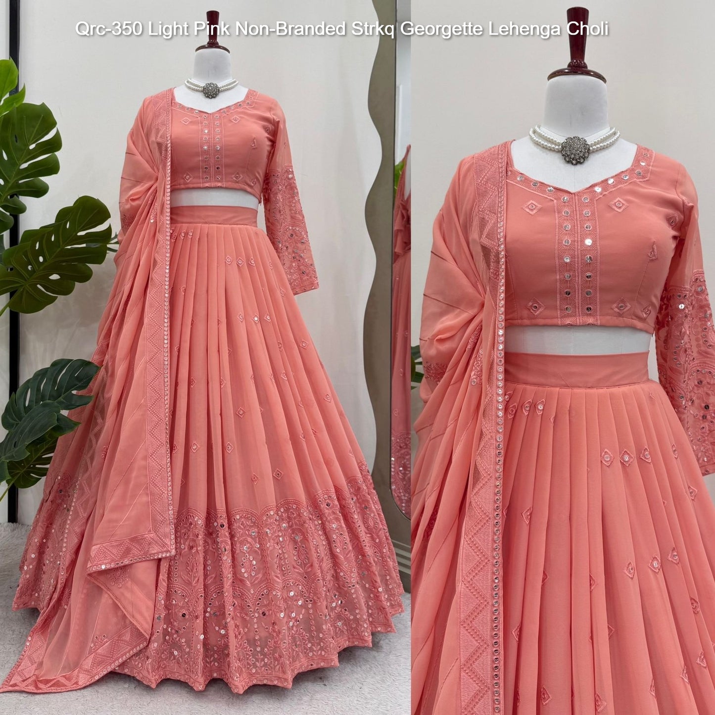 Qrc-350 Light Pink Non-Branded Strkq Georgette Lehenga Choli