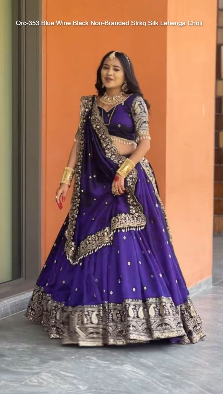 Qrc-353 Blue Wine Black Non-Branded Strkq Silk Lehenga Choli