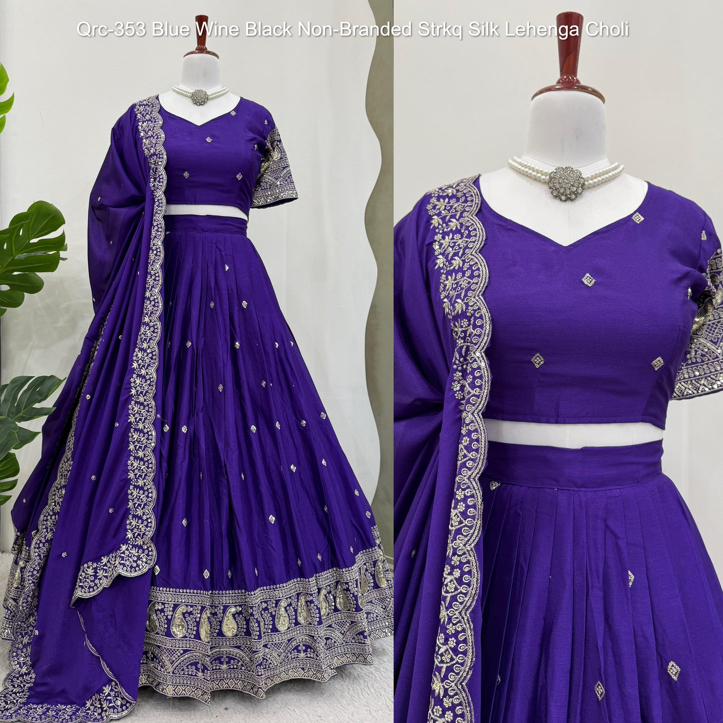 Qrc-353 Blue Wine Black Non-Branded Strkq Silk Lehenga Choli