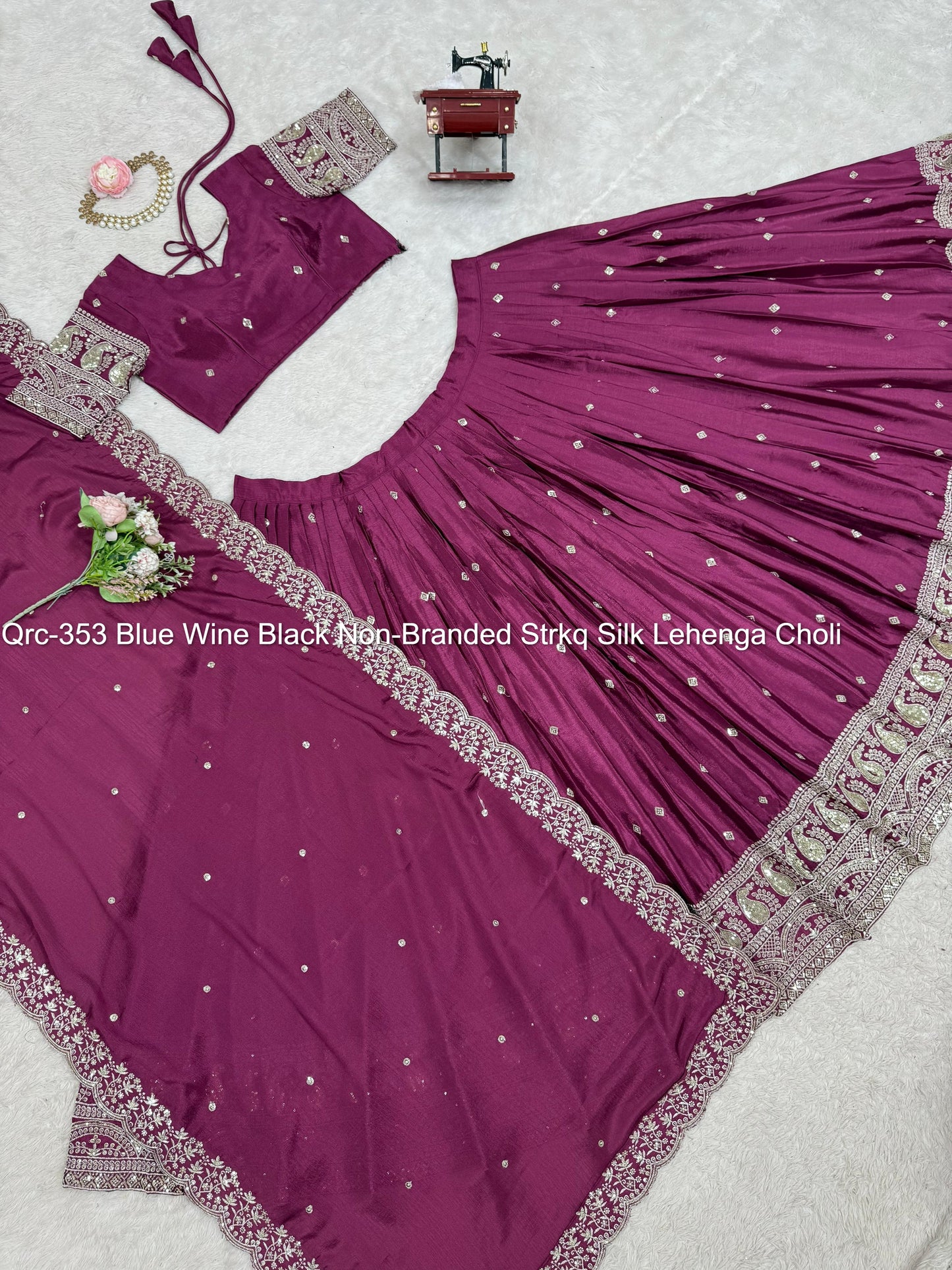 Qrc-353 Blue Wine Black Non-Branded Strkq Silk Lehenga Choli