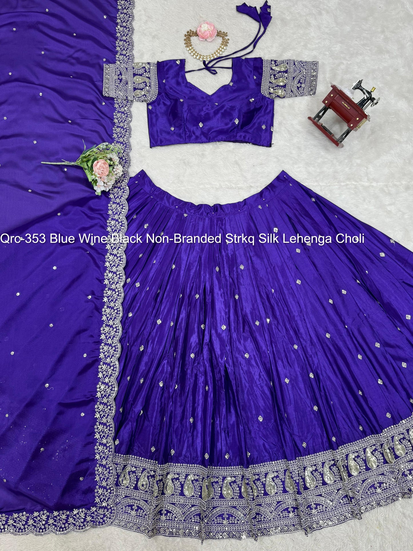 Qrc-353 Blue Wine Black Non-Branded Strkq Silk Lehenga Choli