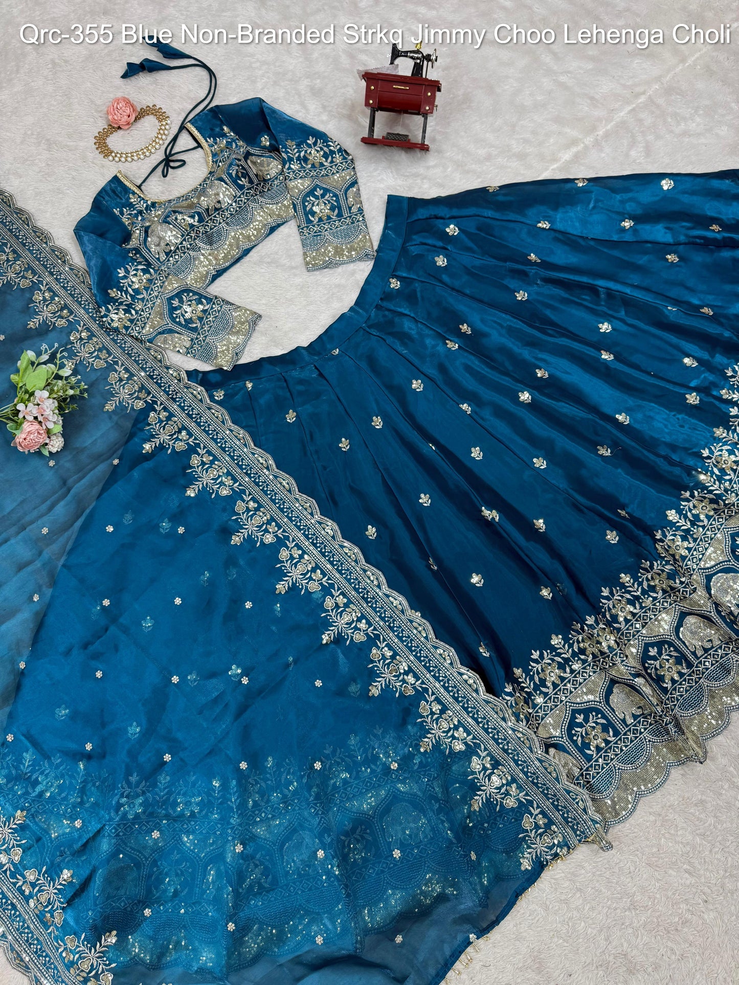 Qrc-355 Blue Non-Branded Strkq Jimmy Choo Lehenga Choli