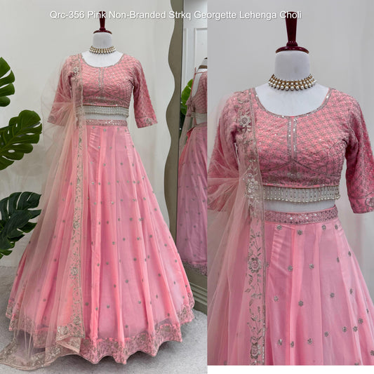 Qrc-356 Pink Non-Branded Strkq Georgette Lehenga Choli
