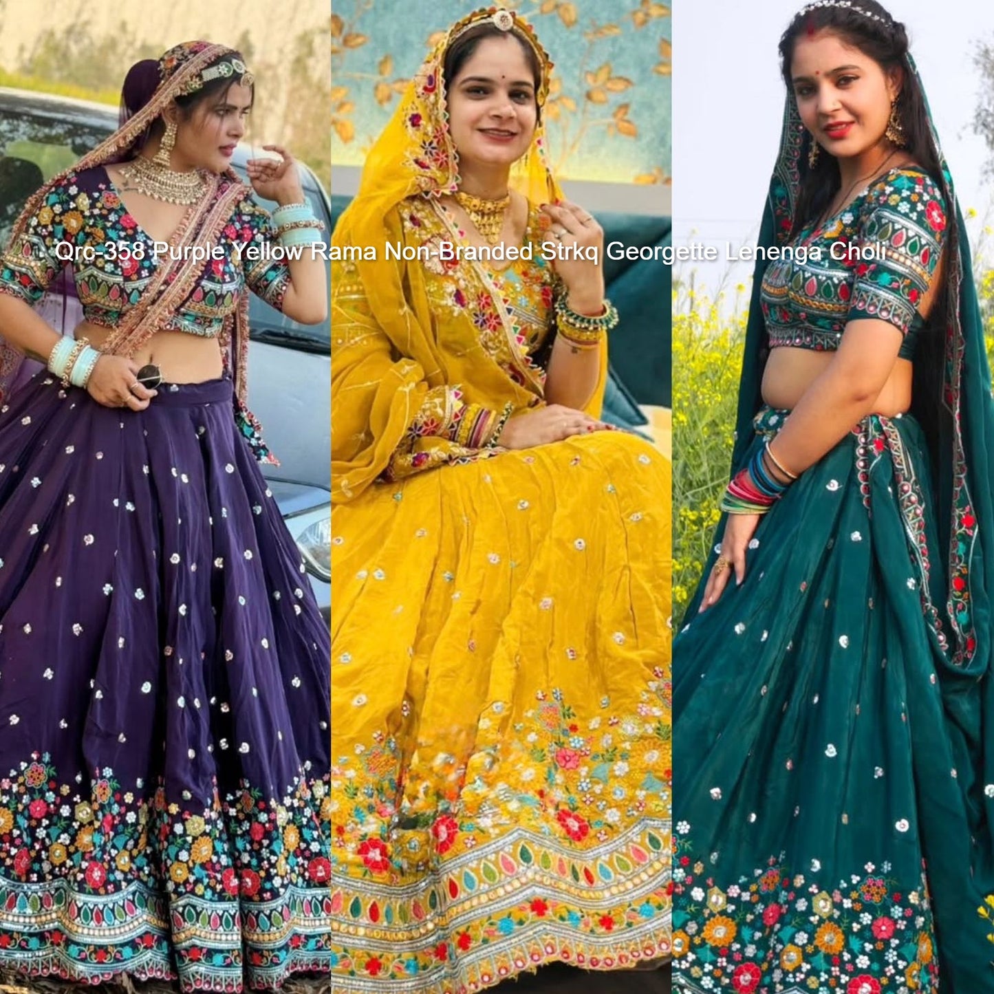 Qrc-358 Purple Yellow Rama Non-Branded Strkq Georgette Lehenga Choli