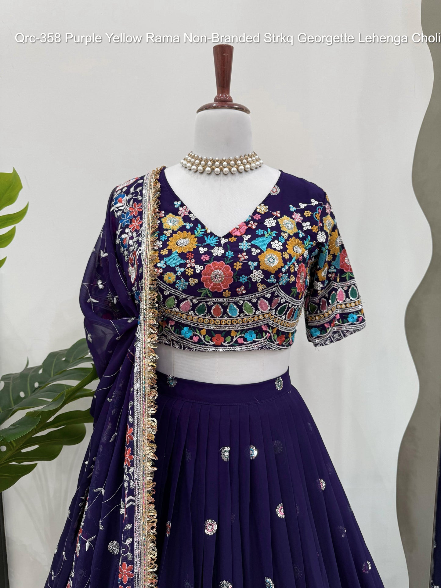 Qrc-358 Purple Yellow Rama Non-Branded Strkq Georgette Lehenga Choli