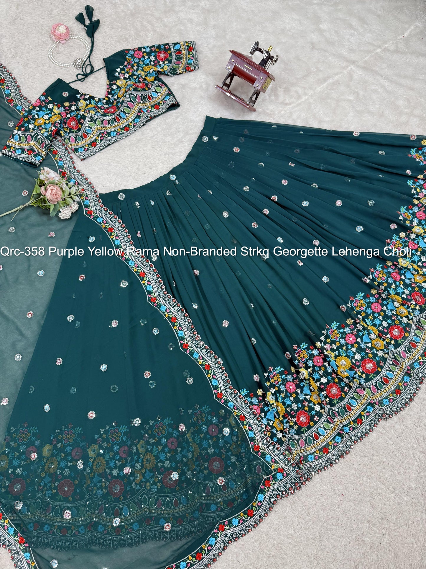 Qrc-358 Purple Yellow Rama Non-Branded Strkq Georgette Lehenga Choli