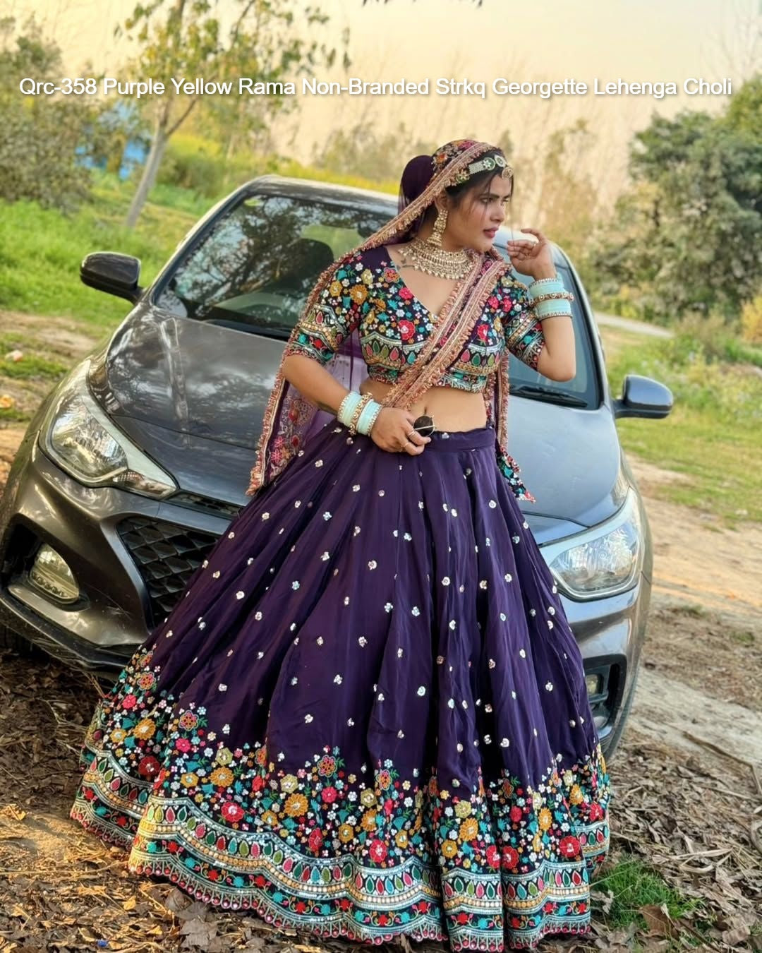 Qrc-358 Purple Yellow Rama Non-Branded Strkq Georgette Lehenga Choli