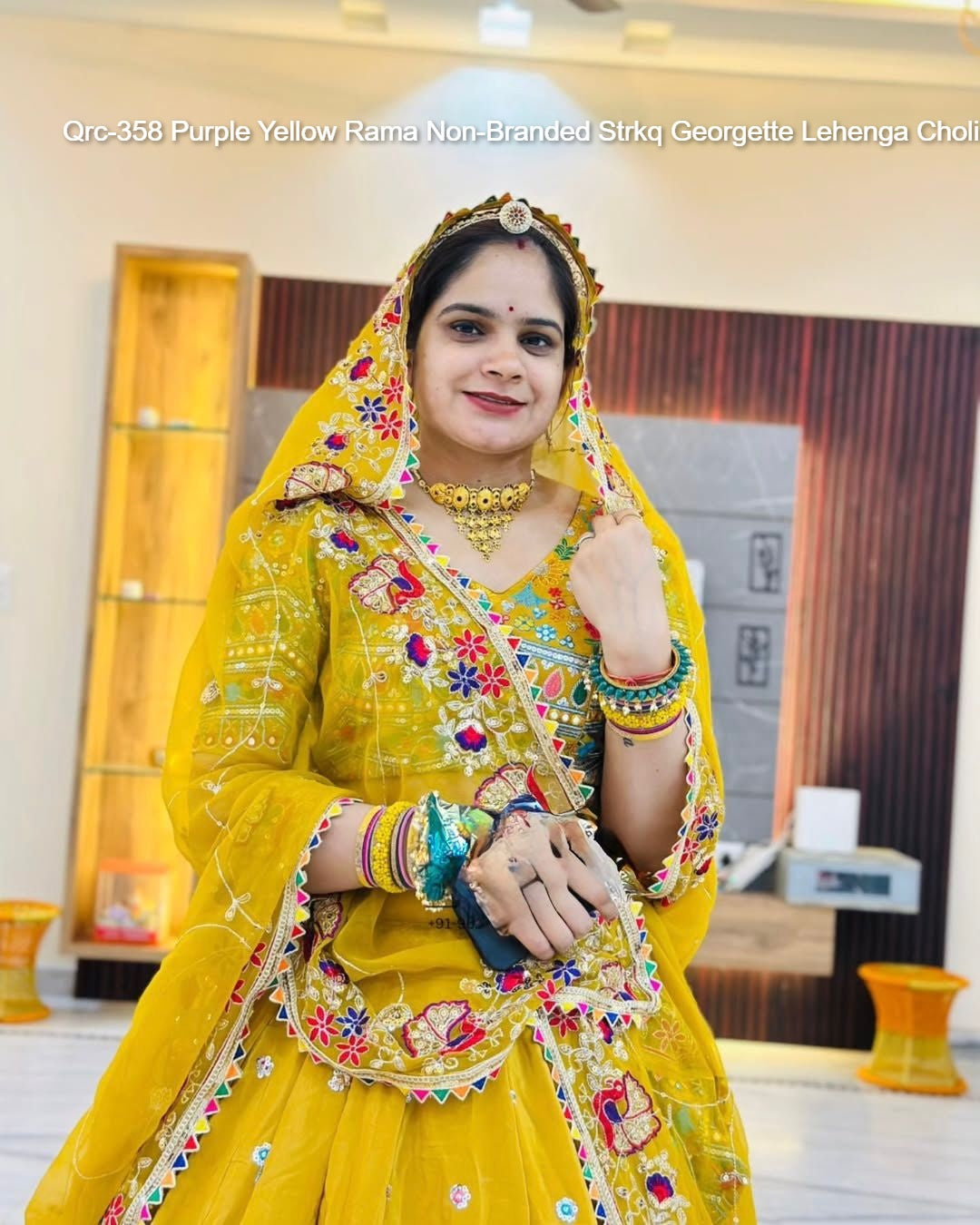 Qrc-358 Purple Yellow Rama Non-Branded Strkq Georgette Lehenga Choli