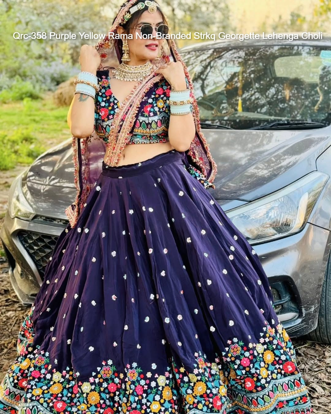 Qrc-358 Purple Yellow Rama Non-Branded Strkq Georgette Lehenga Choli