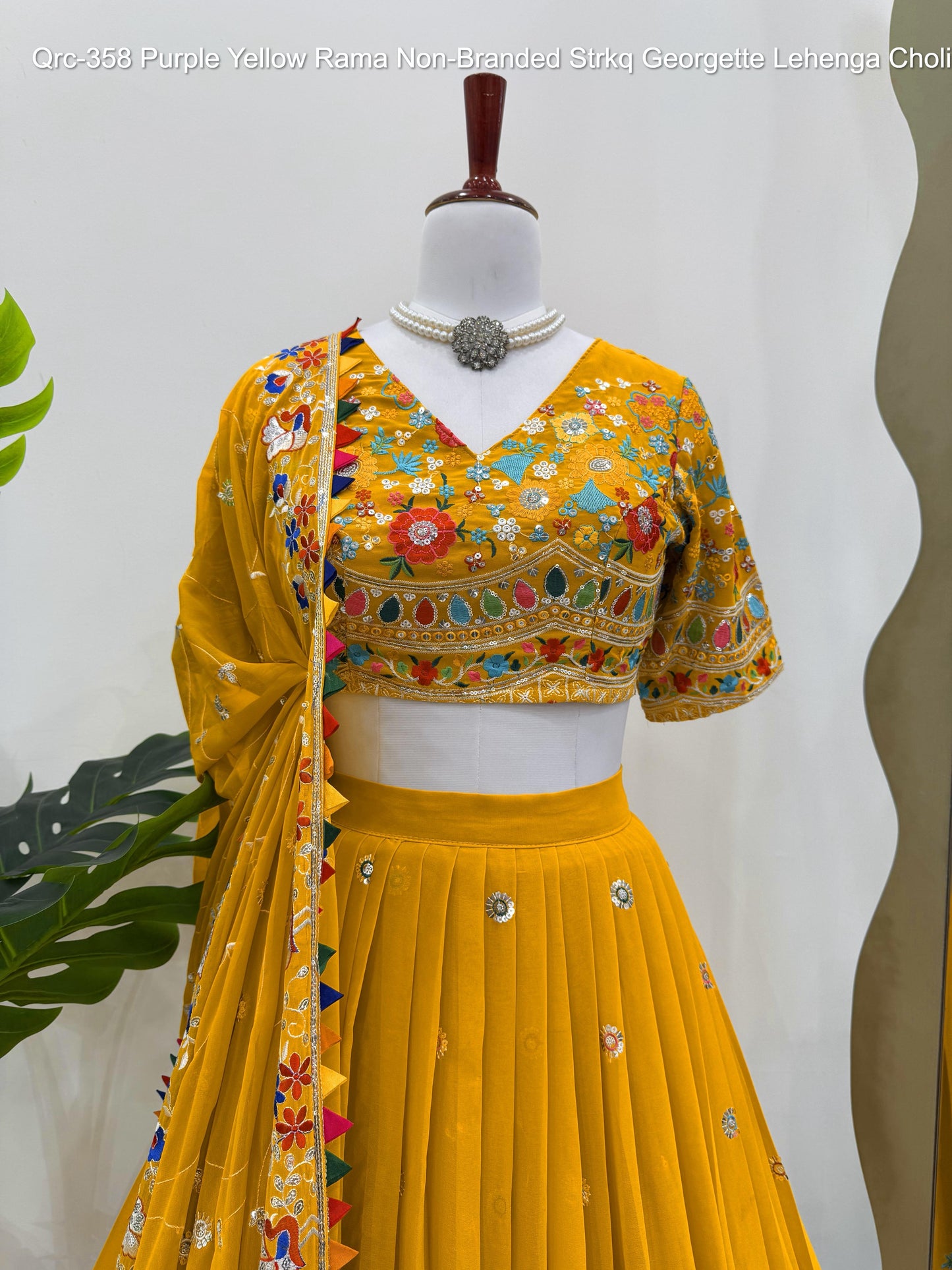 Qrc-358 Purple Yellow Rama Non-Branded Strkq Georgette Lehenga Choli