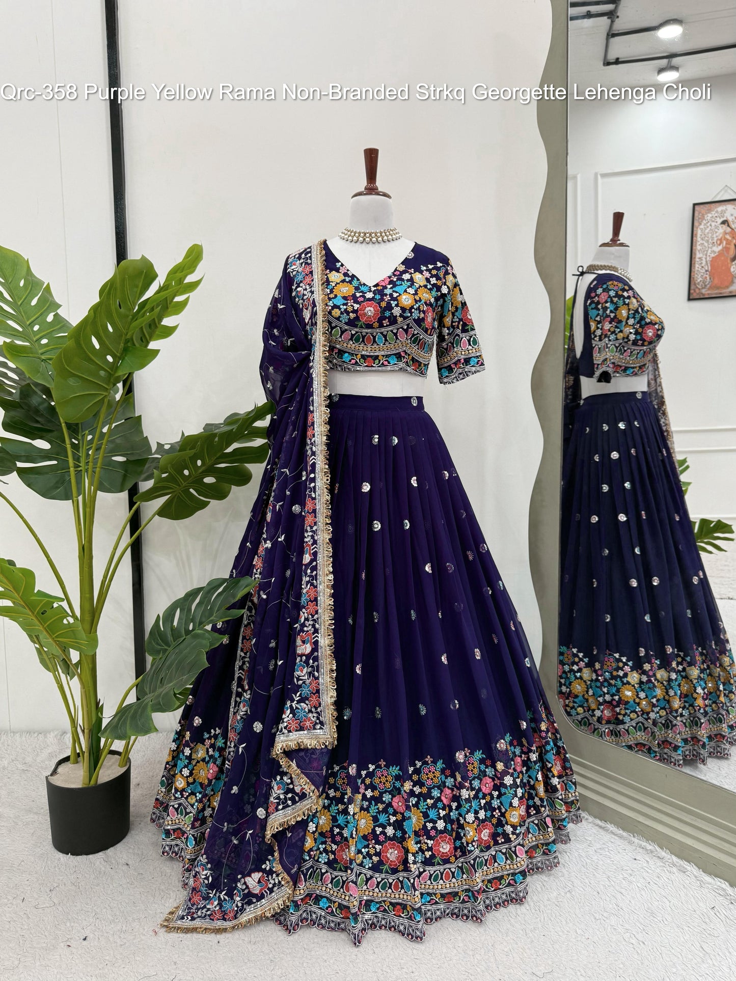 Qrc-358 Purple Yellow Rama Non-Branded Strkq Georgette Lehenga Choli