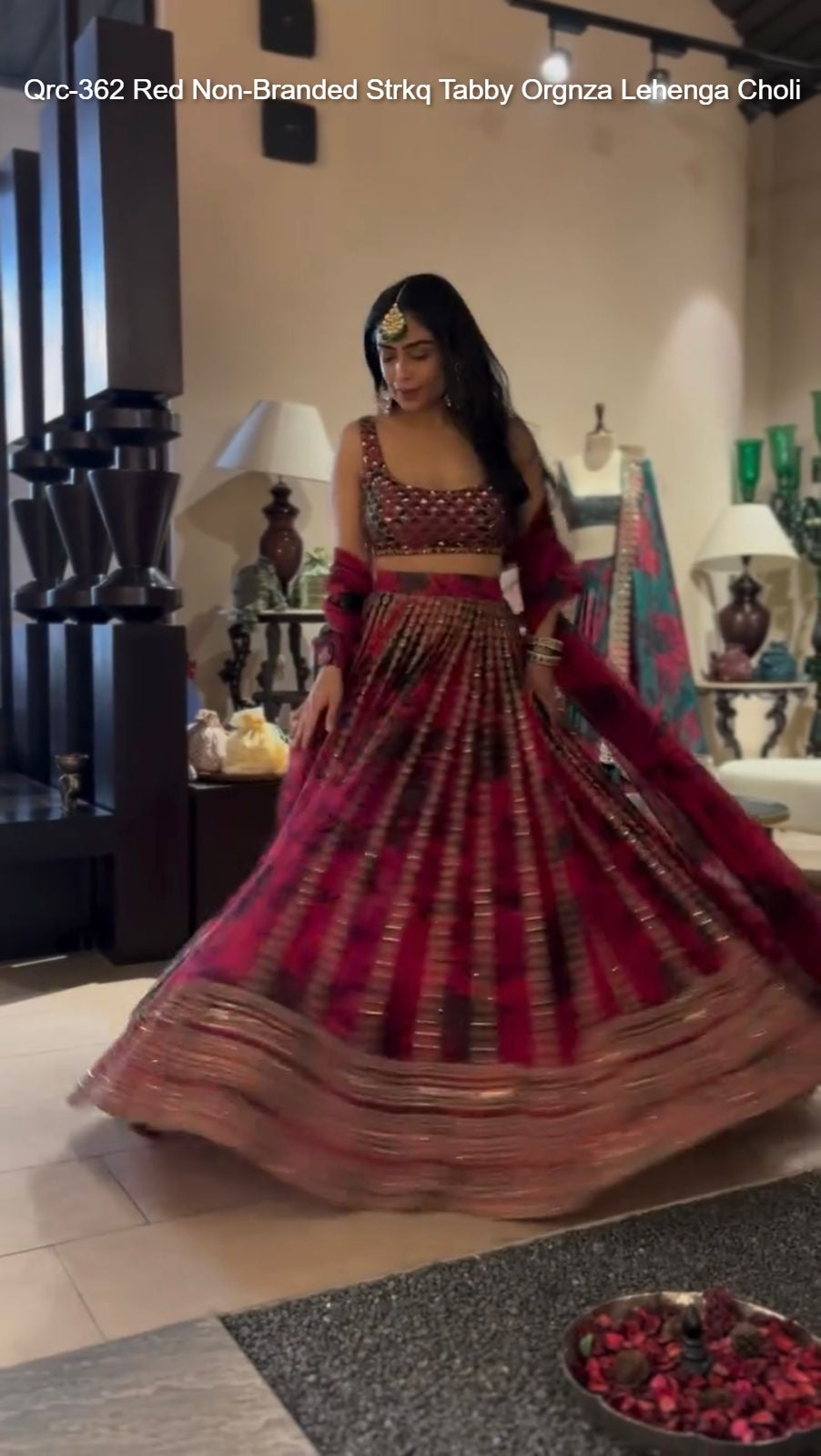 Qrc-362 Red Non-Branded Strkq Tabby Orgnza Lehenga Choli