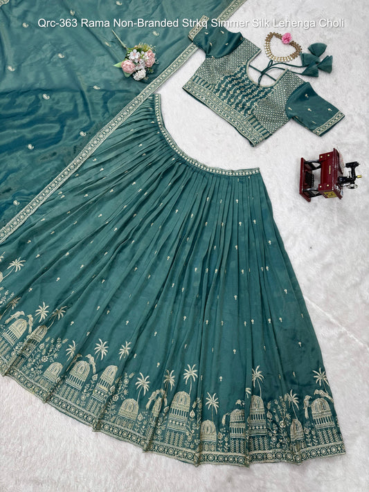 Qrc-363 Rama Non-Branded Strkq Simmer Silk Lehenga Choli