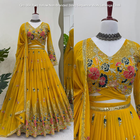 Qrc-364 Rani Yellow Non-Branded Strkq Sequence Work Lehenga Choli