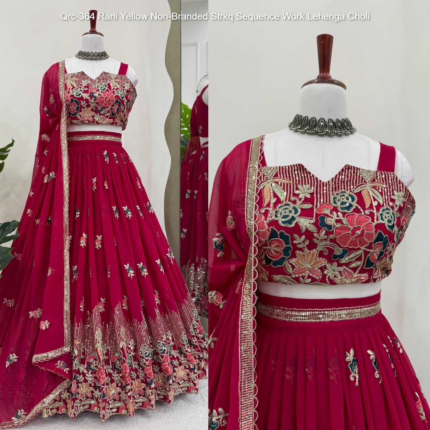 Qrc-364 Rani Yellow Non-Branded Strkq Sequence Work Lehenga Choli