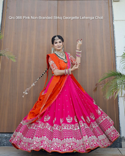 Qrc-366 Pink Non-Branded Strkq Georgette Lehenga Choli