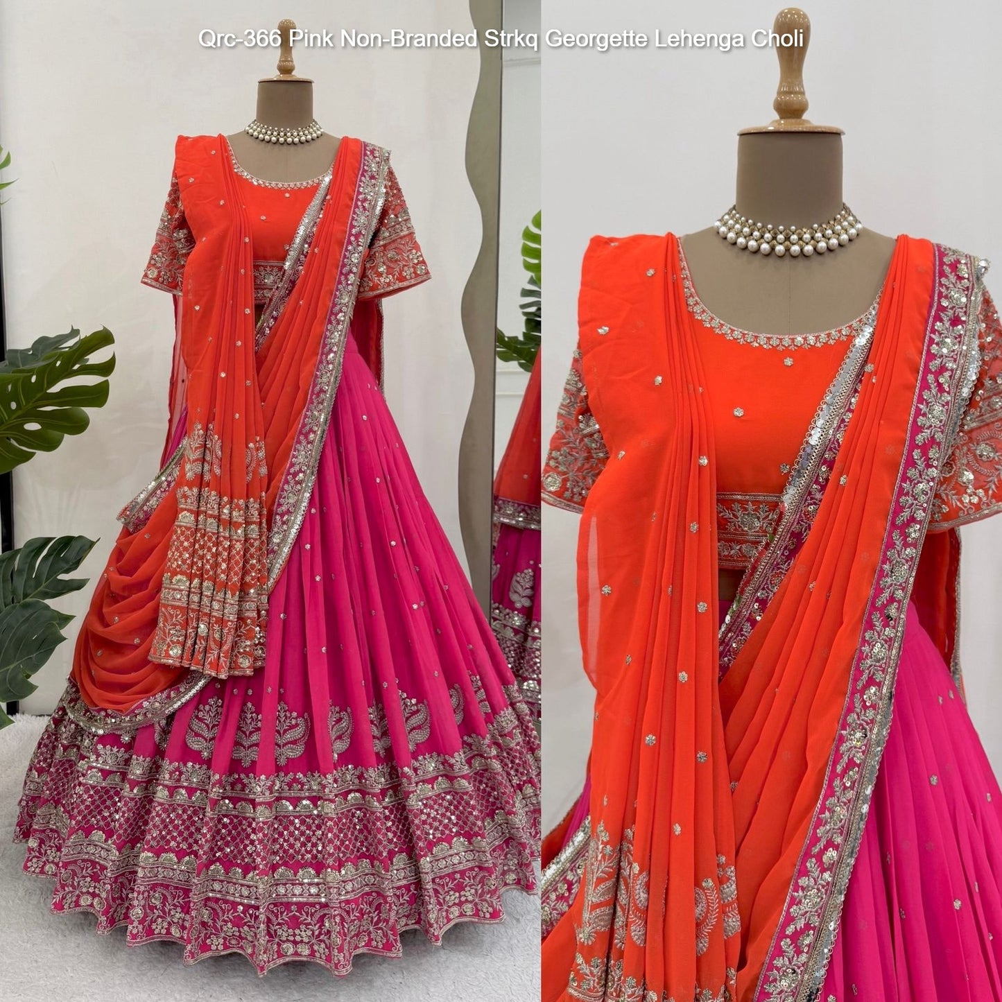 Qrc-366 Pink Non-Branded Strkq Georgette Lehenga Choli