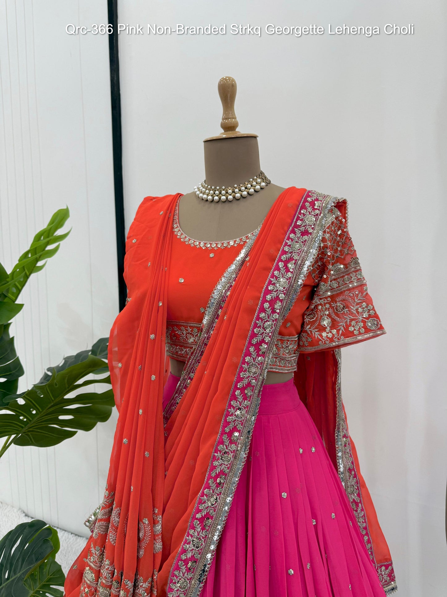 Qrc-366 Pink Non-Branded Strkq Georgette Lehenga Choli