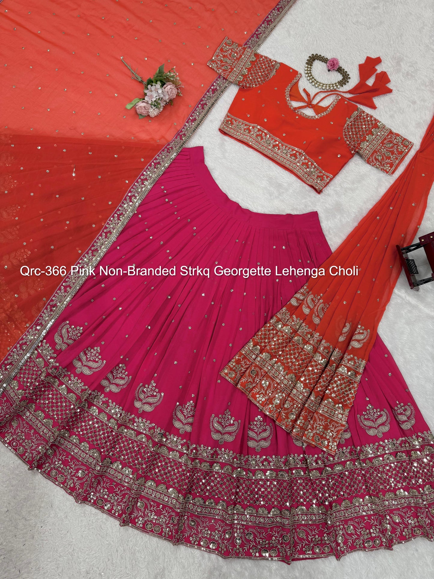 Qrc-366 Pink Non-Branded Strkq Georgette Lehenga Choli