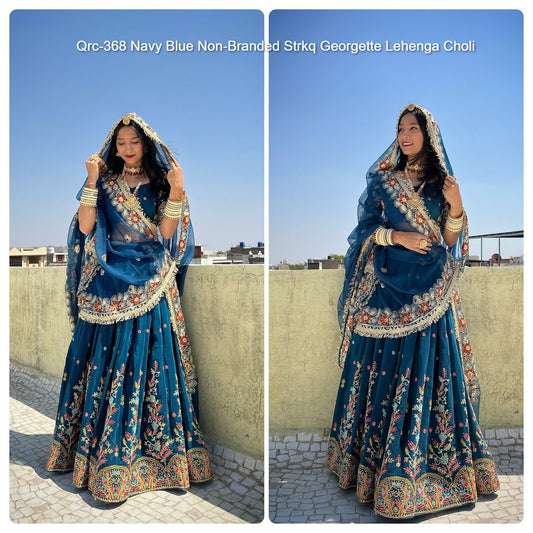 Qrc-368 Navratri Collections Navy Blue Non-Branded Strkq Georgette Lehenga Choli