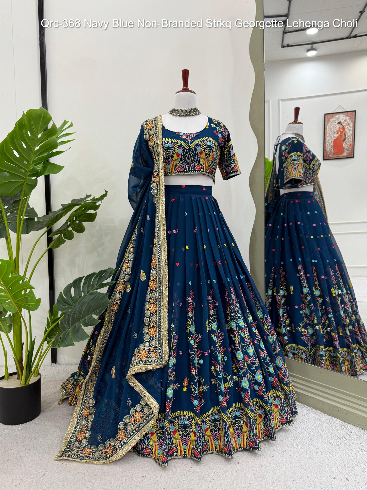 Qrc-368 Navratri Collections Navy Blue Non-Branded Strkq Georgette Lehenga Choli