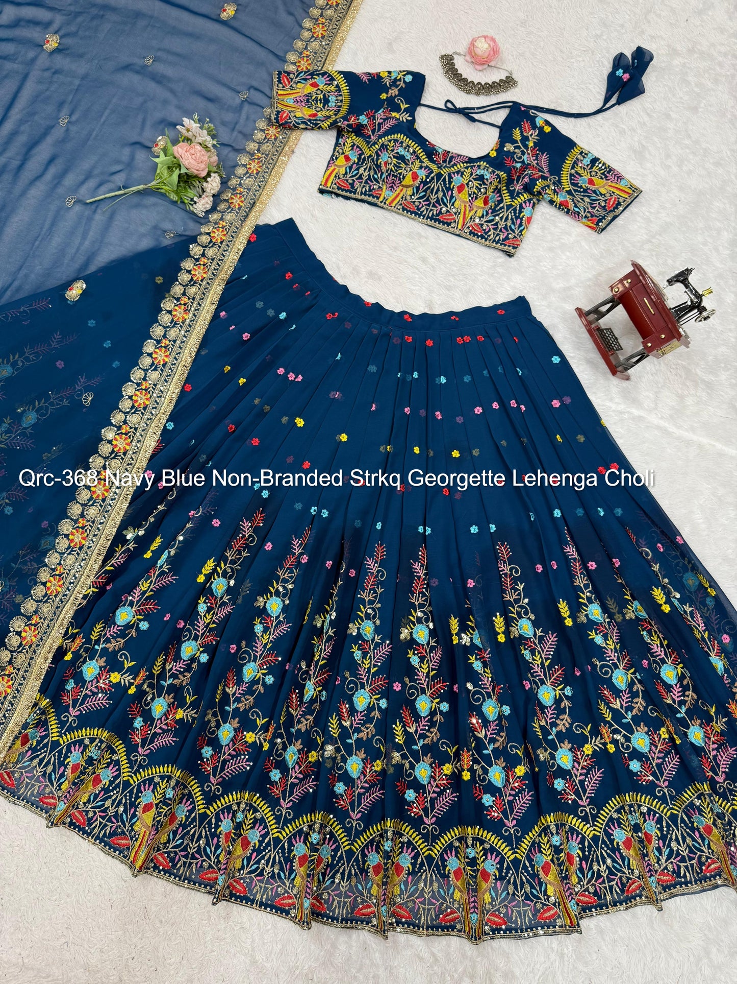 Qrc-368 Navratri Collections Navy Blue Non-Branded Strkq Georgette Lehenga Choli