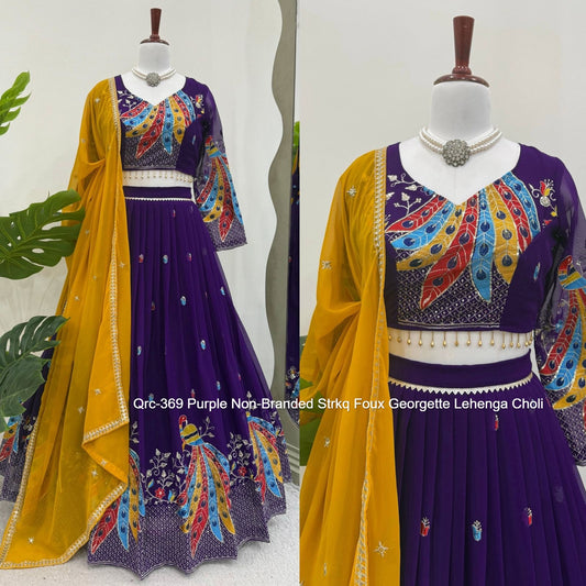 Qrc-369 Navratri Collection Purple Non-Branded Strkq Foux Georgette Lehenga Choli
