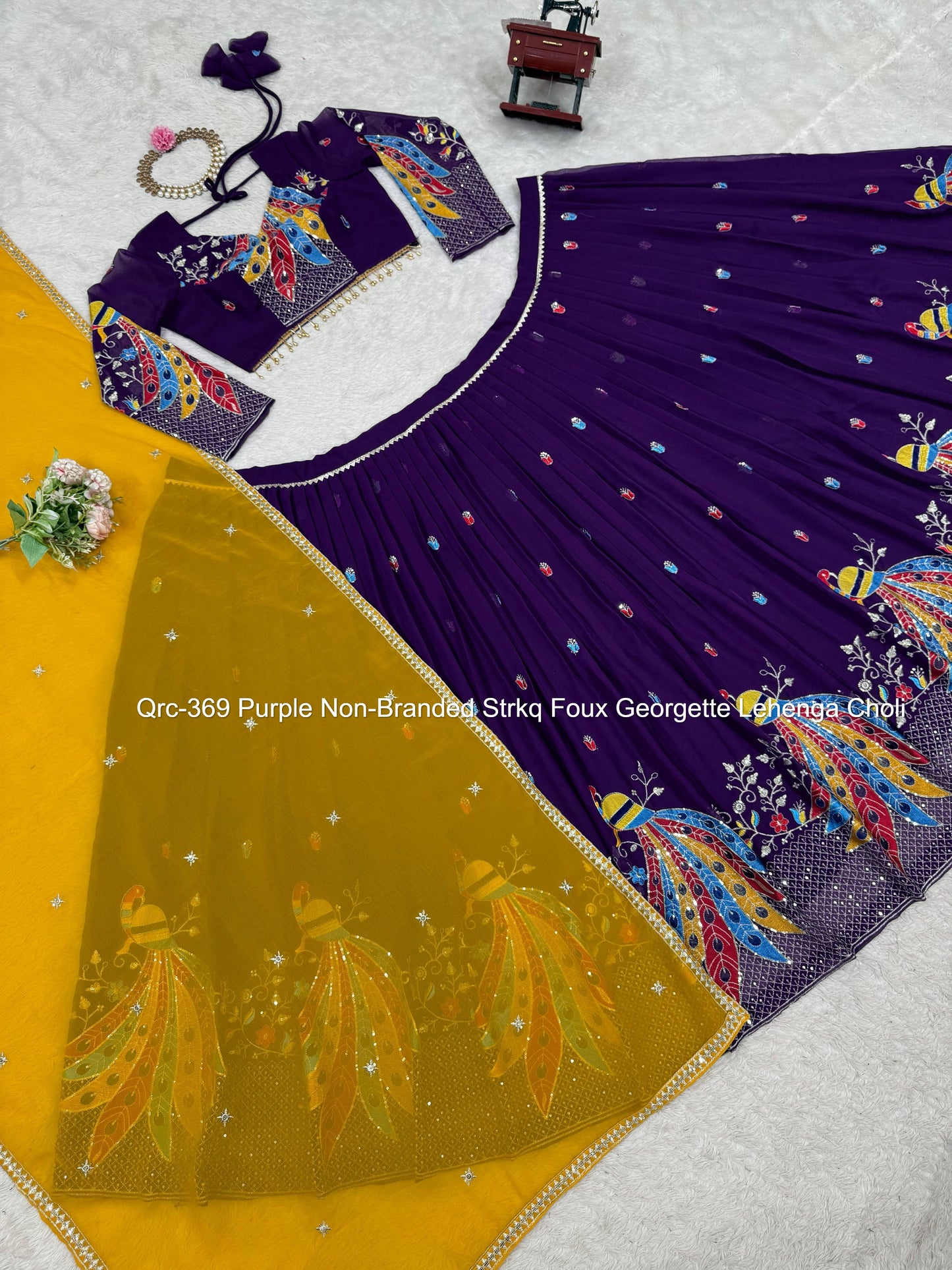 Qrc-369 Navratri Collection Purple Non-Branded Strkq Foux Georgette Lehenga Choli