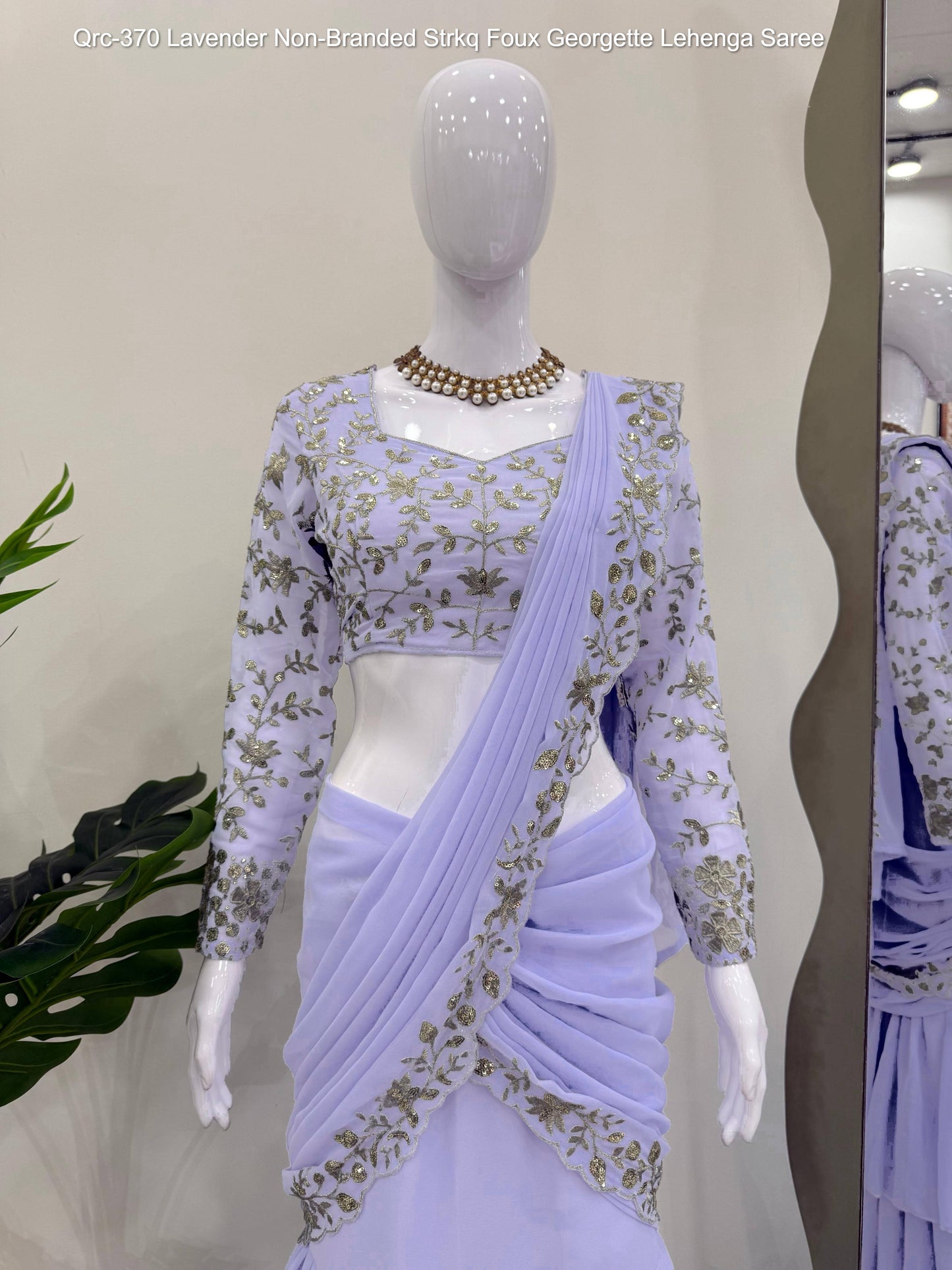 Qrc-370 Lavender Non-Branded Strkq Foux Georgette Lehenga Saree