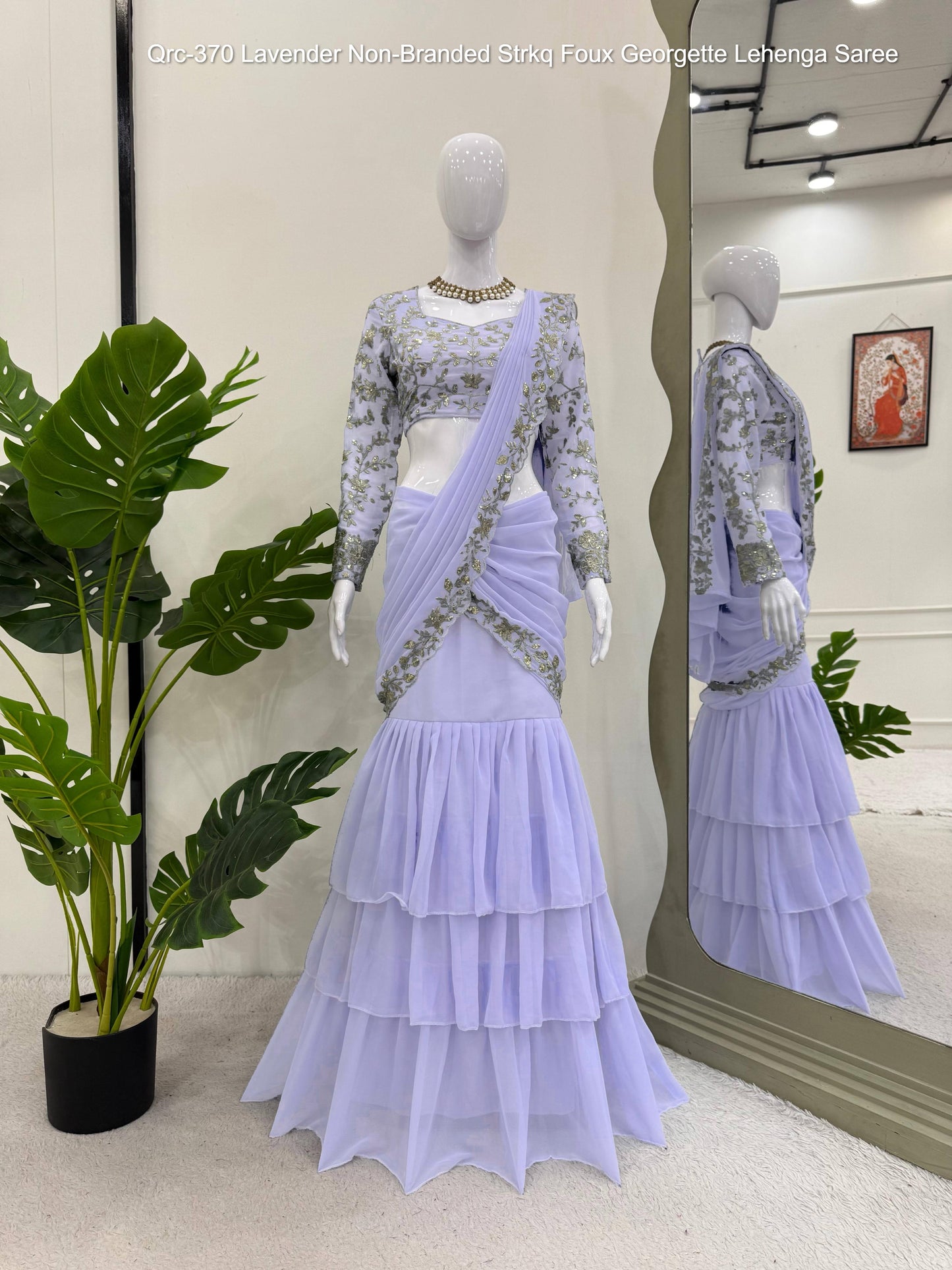 Qrc-370 Lavender Non-Branded Strkq Foux Georgette Lehenga Saree