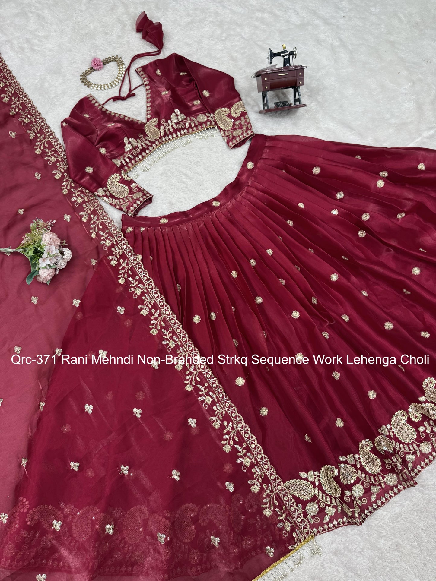 Qrc-371 Rani Mehndi Non-Branded Strkq Sequence Work Lehenga Choli