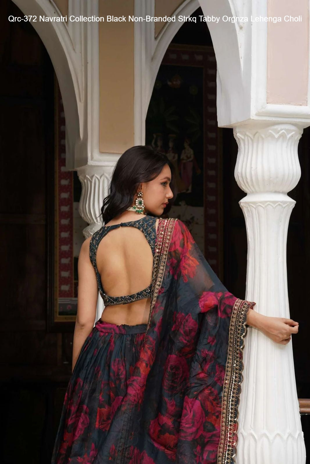 Qrc-372 Navratri Collection Black Non-Branded Strkq Tabby Orgnza Lehenga Choli