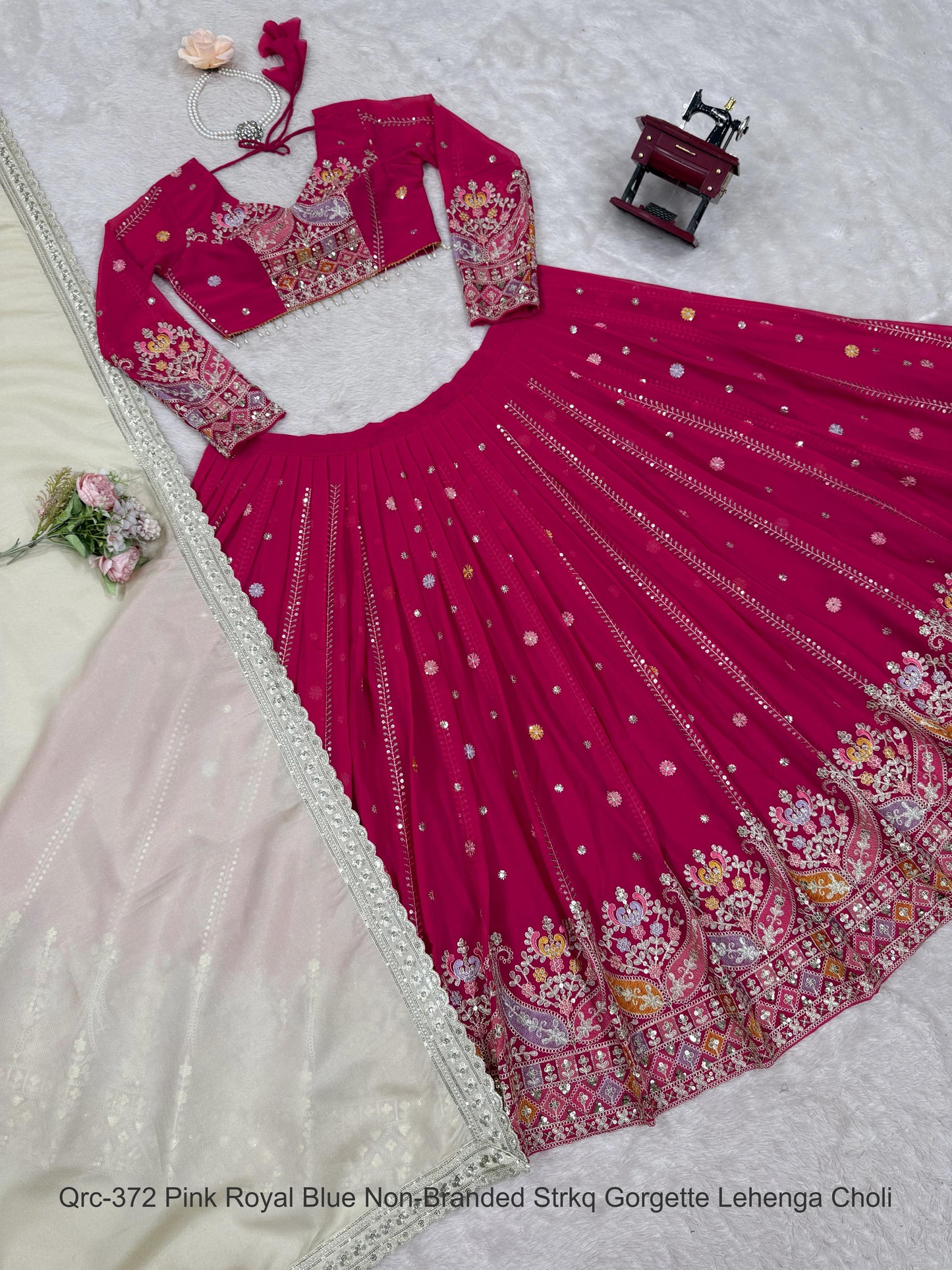 Qrc-372 Pink Royal Blue Non-Branded Strkq Gorgette Lehenga Choli