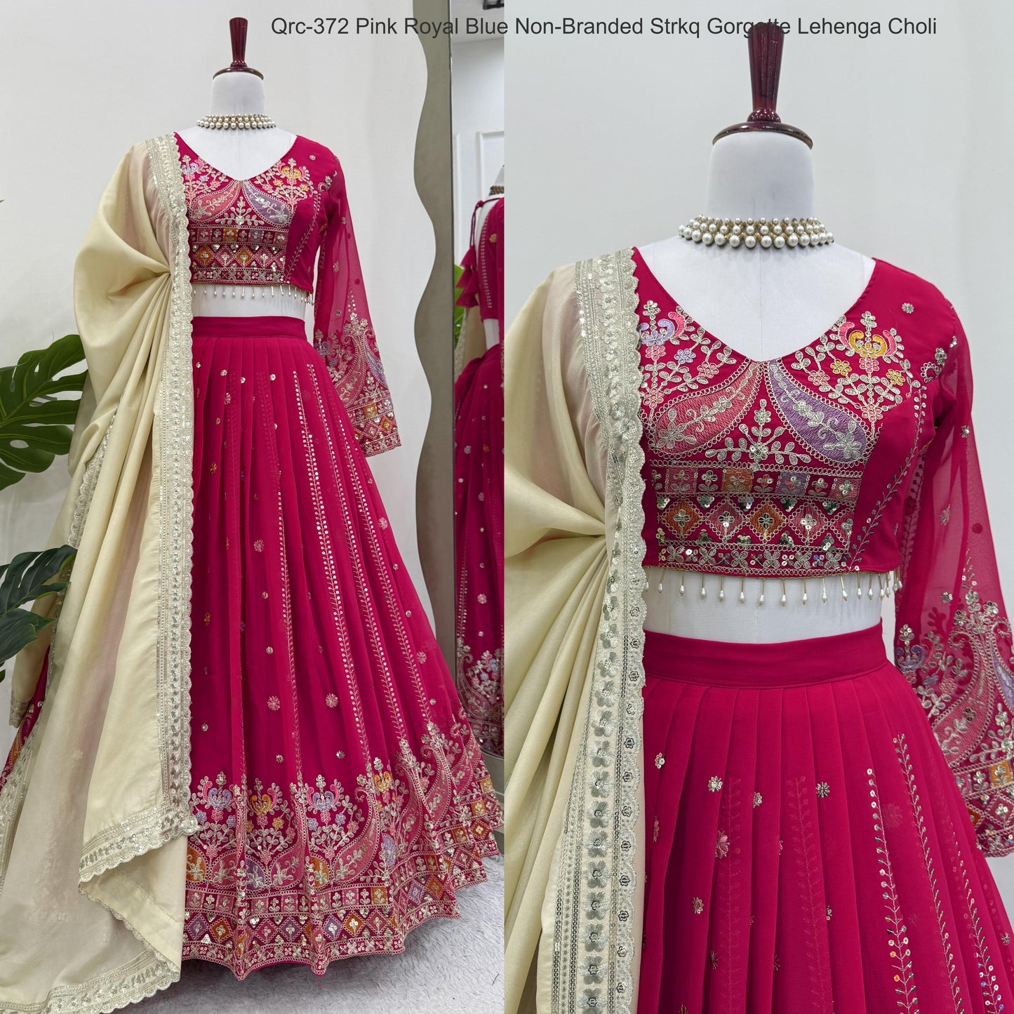 Qrc-372 Pink Royal Blue Non-Branded Strkq Gorgette Lehenga Choli
