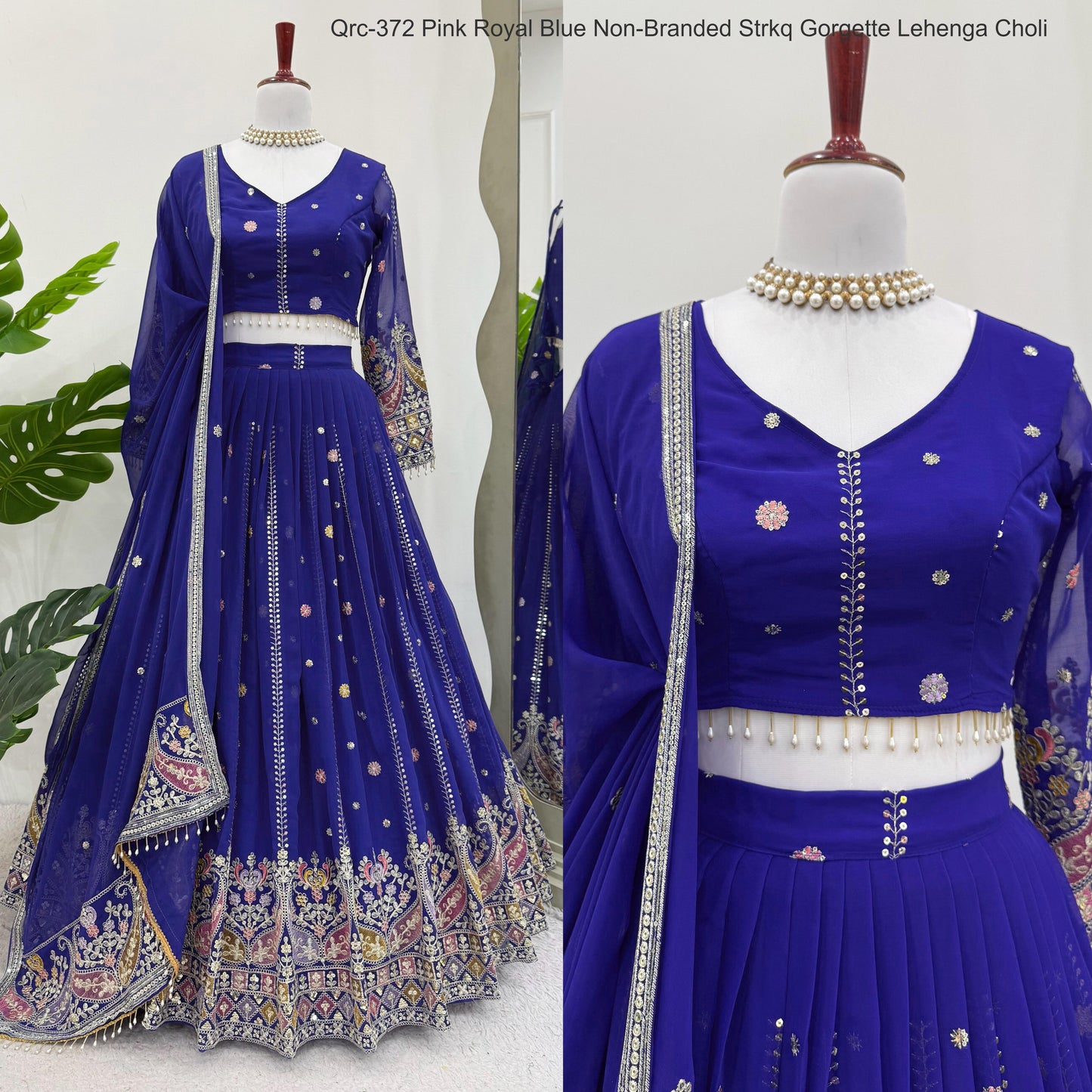 Qrc-372 Pink Royal Blue Non-Branded Strkq Gorgette Lehenga Choli