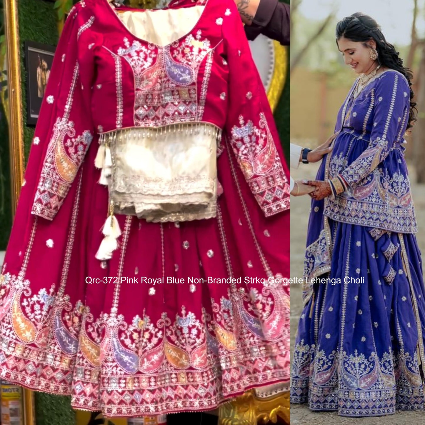 Qrc-372 Pink Royal Blue Non-Branded Strkq Gorgette Lehenga Choli