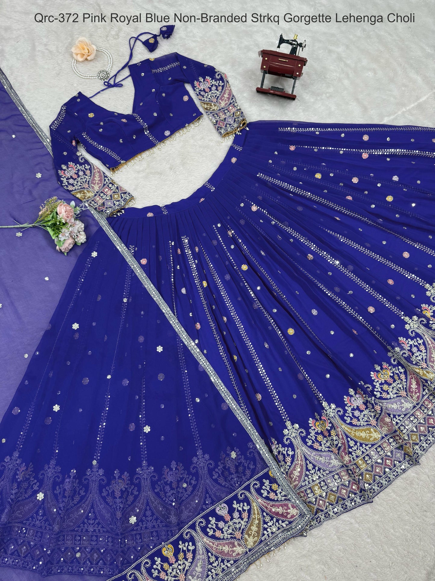 Qrc-372 Pink Royal Blue Non-Branded Strkq Gorgette Lehenga Choli