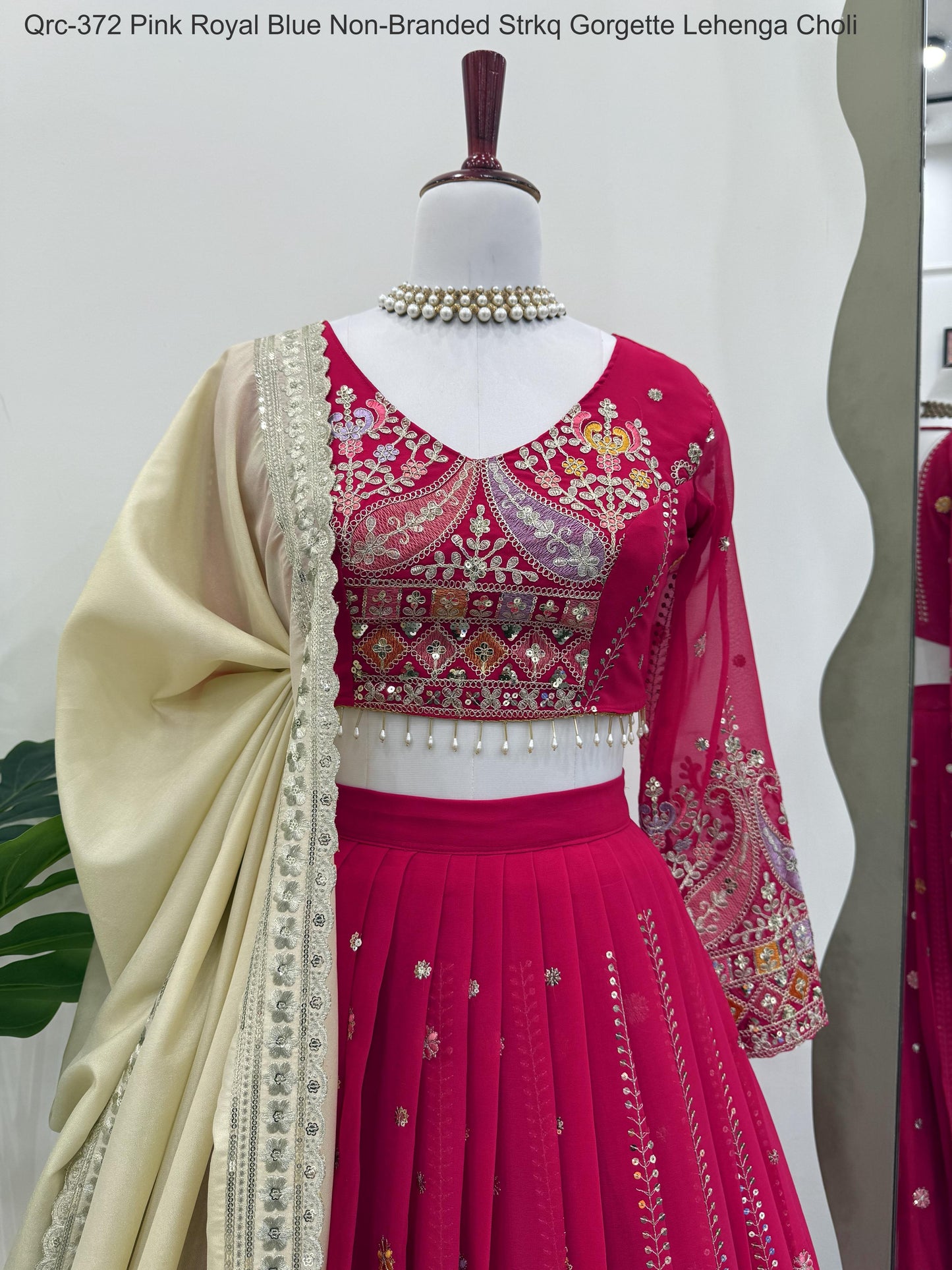 Qrc-372 Pink Royal Blue Non-Branded Strkq Gorgette Lehenga Choli